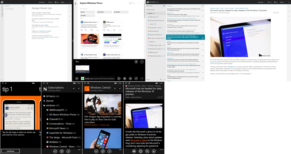 NextGen Reader for Windows (Above) was shockingly empty when I just opened it! After following the instructions to add feeds from the website, both Windows 8 & WP8 app (Below) filled up with glorious news!